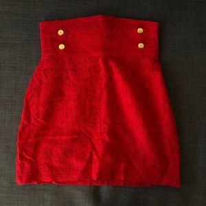 H&M Red Lace Pencil Skirt with Gold Buttons